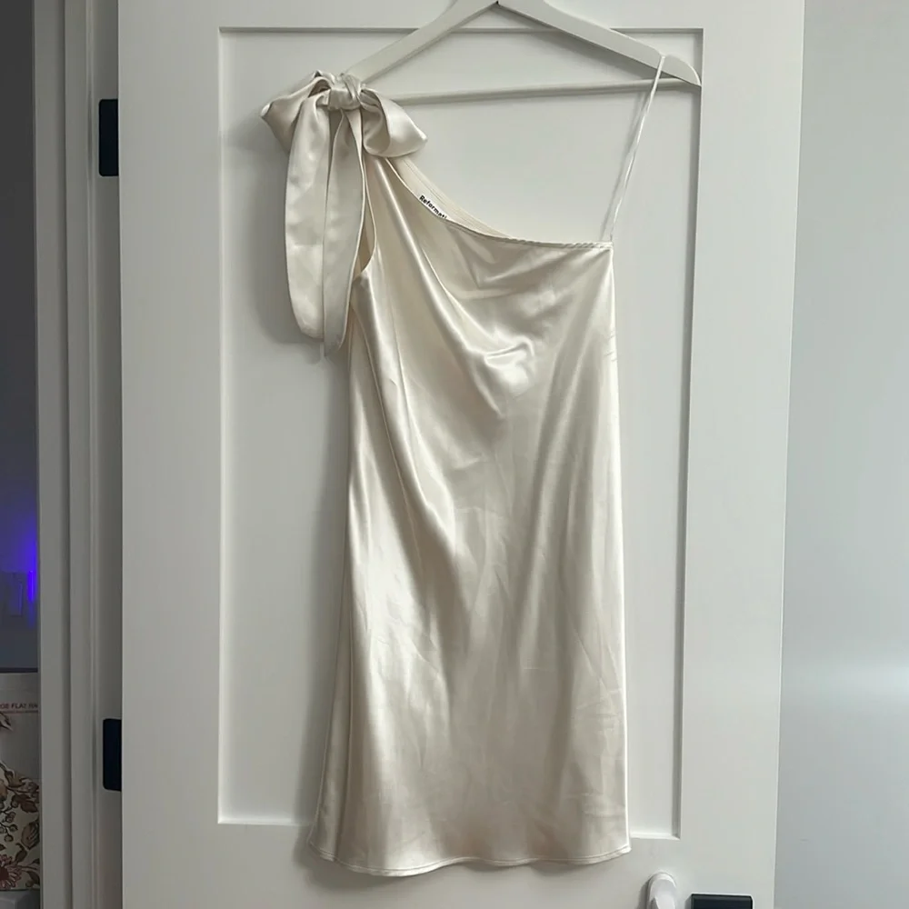 NWOT: Reformation one shoulder bow silk mini dress - Picture 2 of 5